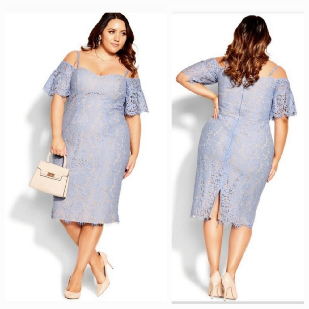 City Chic Blue Lace Off-Shoulder Dress